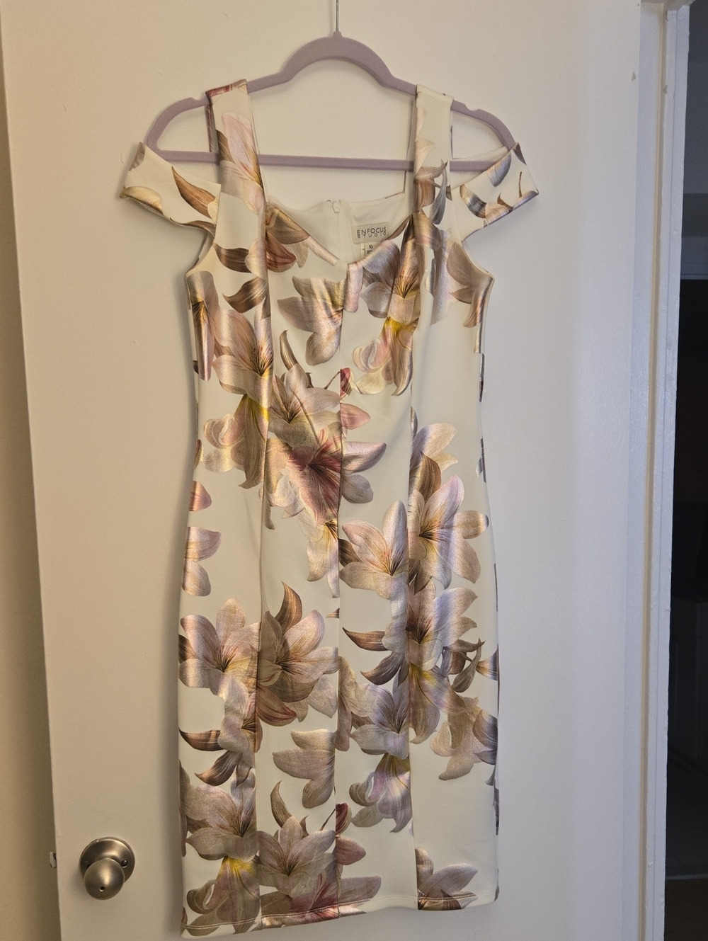 Enfocus Studio Ivory Midi Dress with Metallic Floral Print